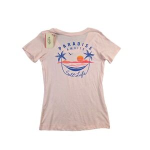 Salt Life NEW Paradise Awaits Pink Graphic Scoop Neck T-Shirt Womens Small